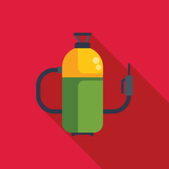 Poster - green and yellow oxygen tank with mask for diving, isolated on red background with long shadow