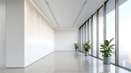 Canvas Print - the interior design of a contemporary meeting room corridor features an empty white wall isolated on white background, hyperrealism, png