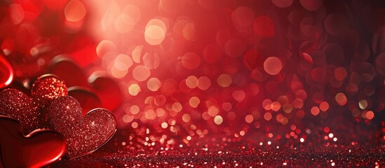 Leinwandbilder - Red abstract Valentine hearts background with copy space image