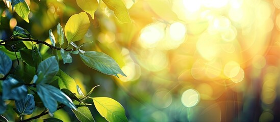 Aufkleber - An image featuring blurred foliage and vibrant sunlight provides a perfect background for your text or advertisement with copy space image