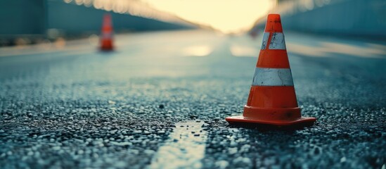 Aufkleber - Traffic cone on the road with a blank space for an image. with copy space image. Place for adding text or design