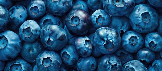 Poster - Close up texture image of fresh blueberries creating a vibrant background with copy space image