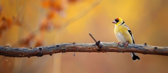 Poster - Perched on a branch a goldfinch is captured in a stunning copy space image