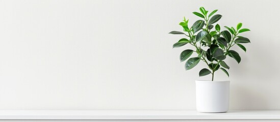 Poster - White background with a flower pot featuring copy space image