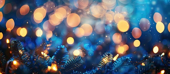 Fototapete - Christmas and New Year celebration atmosphere with a blue festive background featuring defocused bokeh circles perfect for design with copy space image