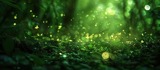 Fototapete - Green light in forest with blurred and bokeh effect ideal for copy space image
