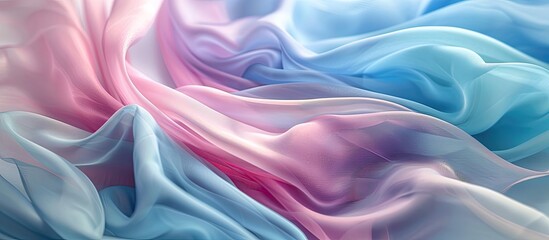 Poster - Abstract multicolored soft chiffon with a wavy aquamarine blue fabric texture background in a close up copy space image