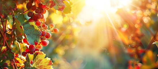 Aufkleber - Autumn background with wild grape leaves under the sunny sky ideal for a copy space image