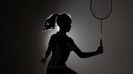 Young man playing badminton over dark studio background. Male athlete in action with neon light. Concept of motion or movement, sport, healthy lifestyle. Attack and defense. Creative collage. 