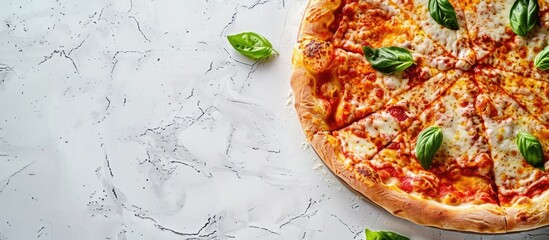 Poster - Template for promoting Restaurants or pizzerias with a mouthwatering margarita pizza on a copy space image