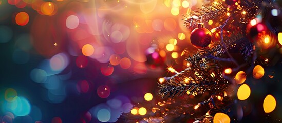 Poster - Festive Christmas background with glowing colorful lights and copy space image encompassing the essence of the holidays with a touch of warmth and cheer