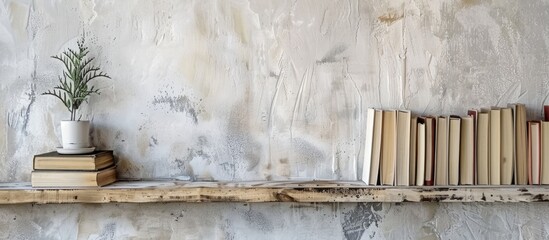 Poster - White wooden shelf with copy space for books