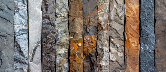 Poster - Various natural stone textures such as granite rock and marble are creatively displayed in an abstract background ideal for design with copy space image