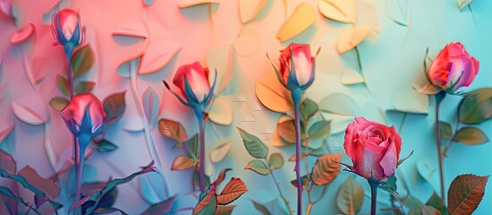 Aufkleber - Spring flowers like rose buds blooming against a colorful paper backdrop with copy space image for text