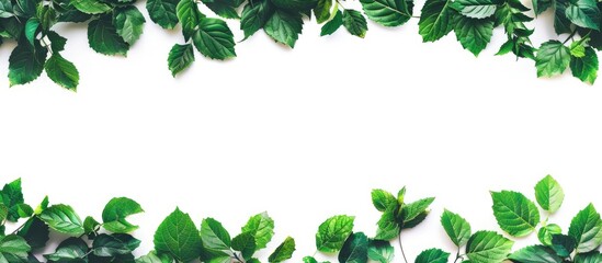 Aufkleber - Lovely border made of leaves on a white backdrop with a copy space image for adding text