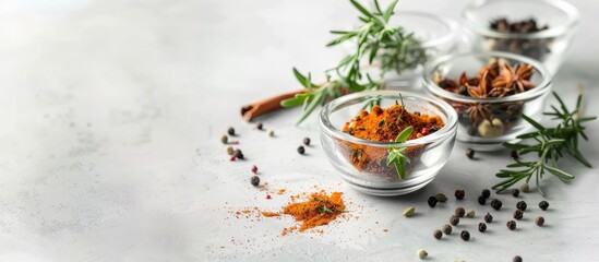 Aufkleber - Enhance taste with spices in a glass bowl on a light background with copy space image