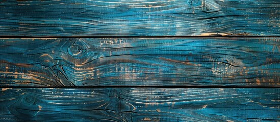 Poster - Wide textured blue rustic wooden background with copy space image