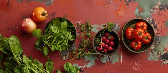 Poster - At my place Boroco foliage transforms into savory vegetable dishes displayed against a backdrop of copy space image