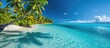 © vxnaghiyev - Copy space image of a serene tropical island landscape featuring palm trees white sandy beaches clear turquoise waters and a blue sky at Cook Islands in the South Pacific