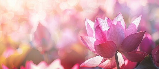 Leinwandbilder - Focus on the pink lotus flower with a clear copy space image