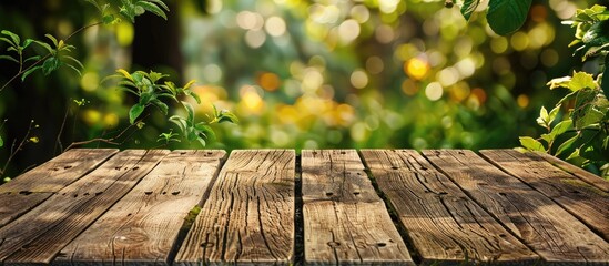 Poster - Empty wooden board in a garden with copy space image