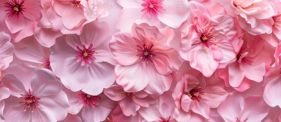 Poster - Floral pattern with multiple blossoms arranged as a background for copy space image suitable for decorative purposes like wallpaper wedding decor or a romantic vintage theme