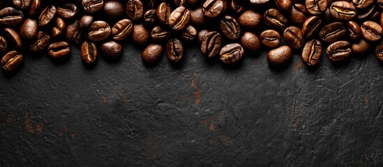 Fototapete - Background featuring roasted dark coffee beans offers copy space image