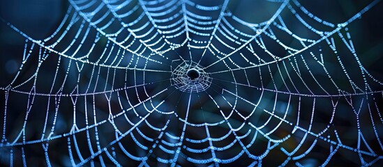 Aufkleber - Capture a spider s web s intricate details set against a dark backdrop ideal as a background for Halloween designs needing copy space image