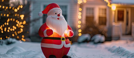 Aufkleber - An outdoor Christmas decoration featuring a sizable inflatable Santa creating a festive atmosphere with ample copy space image