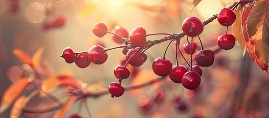 Poster - Pin cherry branch with shallow depth of field ideal for copy space image
