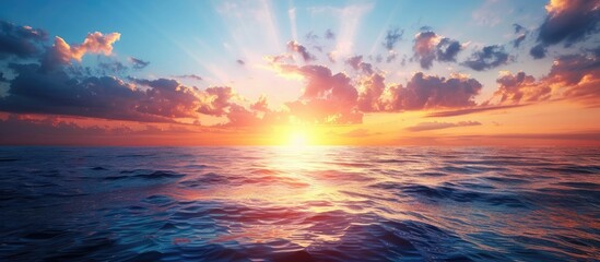 Sticker - Scenic ocean sunset with a dramatic blue sky for a nature themed copy space image