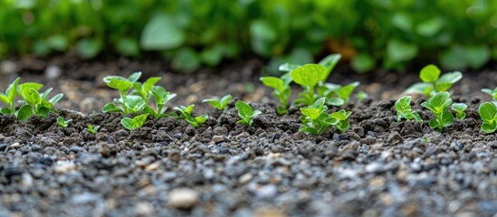 Poster - Green weeds emerging through a gravel surface symbolize survival Ideal for text the copy space image captures this concept