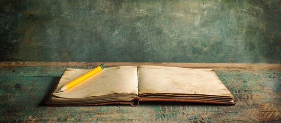 Aufkleber - Vintage filter adds a nostalgic touch to this still life with a notebook and pencil on a table perfect for a copy space image