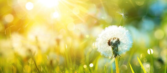 Poster - Sunny outdoor setting featuring a lovely fluffy dandelion with copy space image available