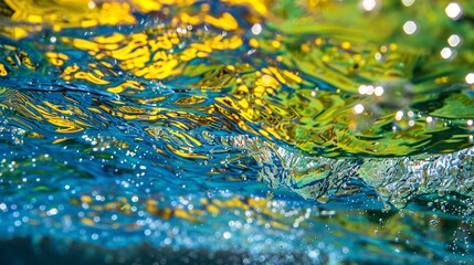 Aufkleber - Abstract marathon swimming course with wave-like patterns and streamlined swimmer shapes in bright blue and green Stock Photo with copy space
