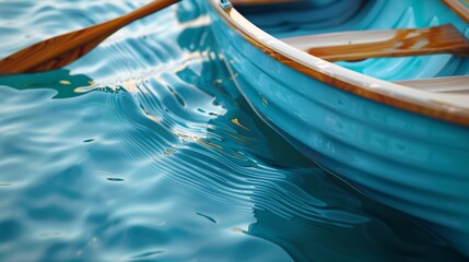 Aufkleber - Streamlined rowing boats and oars with wave patterns in vibrant blue and green Stock Photo with copy space