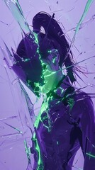 Aufkleber - Abstract breaking dance floor with graffiti-style elements and geometric dance moves in bright purple and green tones Stock Photo with copy space