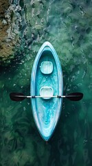 Aufkleber - Streamlined canoe and kayak on water courses with wave patterns in bright blue and green Stock Photo with copy space