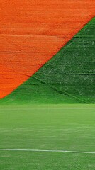 Aufkleber - Geometric hockey field with straight lines and angular stick shapes in bright orange and green Stock Photo with copy space