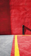 Poster - Simple karate dojo with minimalist mat designs and belt patterns in vibrant red and yellow Stock Photo with copy space
