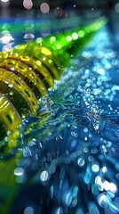 Aufkleber - Abstract marathon swimming course with wave-like patterns and streamlined swimmer shapes in bright blue and green Stock Photo with copy space