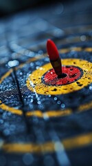 Aufkleber - Simple shooting targets and guns with circular target patterns and straight range lines in bright red and yellow Stock Photo with copy space