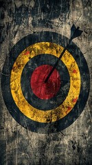 Aufkleber - Simple shooting targets and guns with circular target patterns and straight range lines in bright red and yellow Stock Photo with copy space