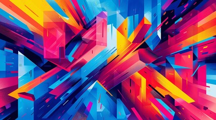 Aufkleber - Abstract cubist-style illustration of equestrian elements such as horses and jumps using geometric shapes and warm colors like red and purple Stock Photo with copy space