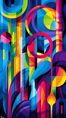Aufkleber - Abstract cubist-style depiction of artistic gymnastics apparatus such as rings, bars, and beams in vibrant green and purple hues with a focus on clean lines Stock Photo with copy space