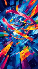 Aufkleber - Abstract cubist-style depiction of artistic gymnastics apparatus such as rings, bars, and beams in vibrant green and purple hues with a focus on clean lines Stock Photo with copy space