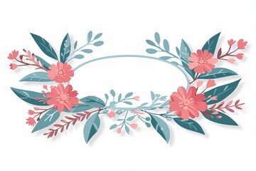 Canvas Print - Elegant floral wreath with pink and blue flowers symbolizing beauty romance and unity in a delicate design