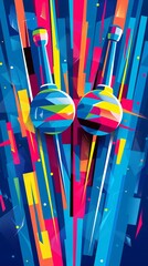 Poster - minimalist fencing pistes with straight lines, swords, and masks highlighted in clean, bright colors