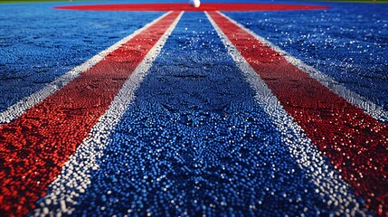 Poster - Simple diamond-shaped baseball field with geometric bats and balls in bright red and blue colors Stock Photo with copy space