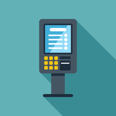 Wall Mural - Electronic payment terminal standing on blue background with long shadow